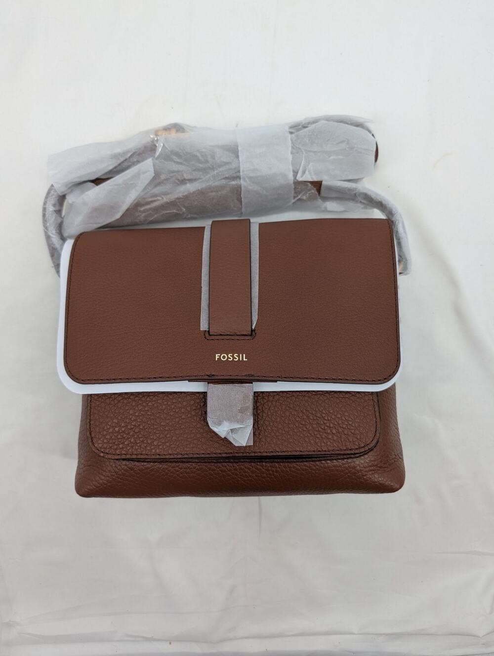 NWT Fossil Kinley Small Crossbody Brown Cow Leather Rodeo Ranch Neutral Staple